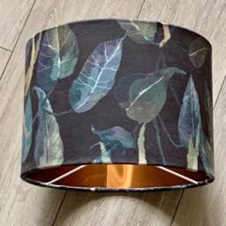 New Luxury Premium Quality Velvet Large Leaf Print On Blue Upholstery Fabric Lamp Shade Pendant Light - thumbnail 4