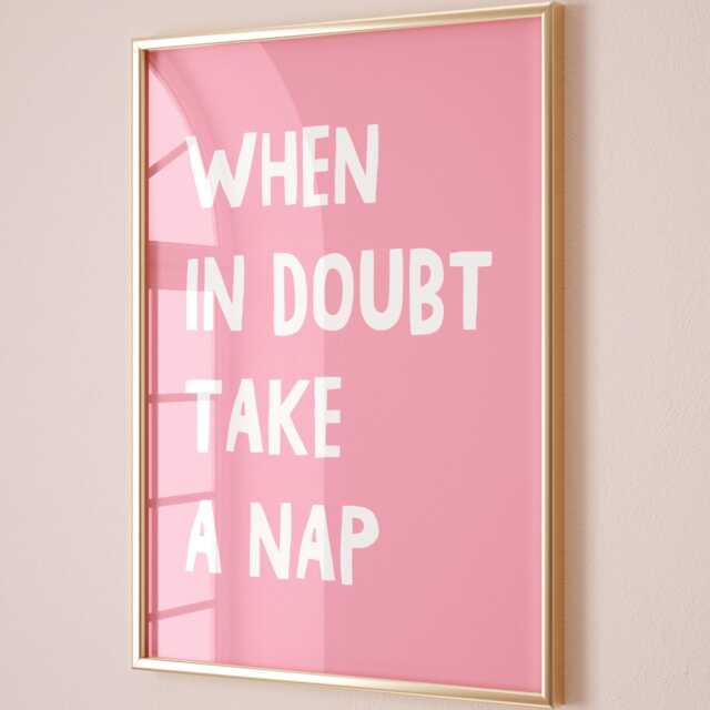 When in Doubt Take A Nap Art Print, Funny Bedroom Wall Decor, Above Bed Pink Room Decor - image 1