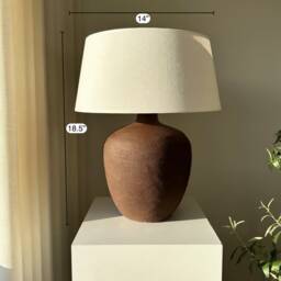 Earthy Brown Terra Cotta Ceramic Table Lamp - Unglazed Natural Textured Handmade Lighting For Living Room, Bedroom Or Entryway - thumbnail 3