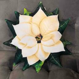 Ivory Poinsettia Pillow 3D Printed Christmas Decor, Plant Lover Gift - thumbnail 3