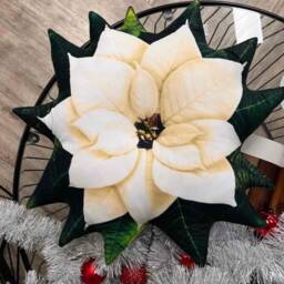 Ivory Poinsettia Pillow 3D Printed Christmas Decor, Plant Lover Gift - thumbnail 1