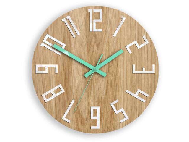Wood Clock, Large Wall Clock, Unique Wall Gift Unusual Modern Abstract Style, Slim_Wood_Mint - image 1