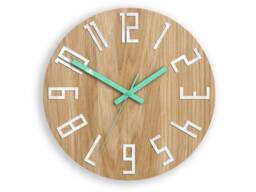 Wood Clock, Large Wall Clock, Unique Wall Gift Unusual Modern Abstract Style, Slim_Wood_Mint