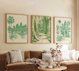 Set Of 3 Cambodia Posters, Southeast Asia Travel Wall Art, Temple Landscape Print Set, Modern Artwork, Cultural Home Decor, Warm Tone Style