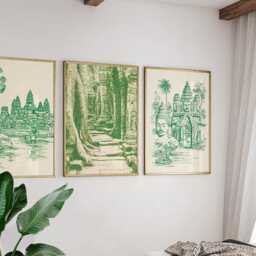 Set Of 3 Cambodia Posters, Southeast Asia Travel Wall Art, Temple Landscape Print Set, Modern Artwork, Cultural Home Decor, Warm Tone Style - thumbnail 4