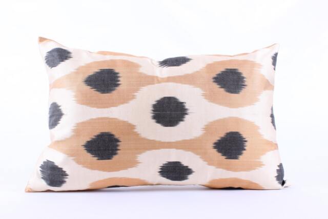 Ikat Silk Velvet Pillow 16x24 - Handmade Boho Cushion Cover Turkish Home Decor Accent - image 1