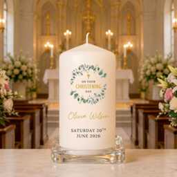 Personalised Christening Candle - On Your Day Greenery Baptism Custom Baby Name Keepsake Gift - thumbnail 3