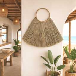 Large Seagrass Fan Wall Hanging Rattan Hoop Boho Natural Home Decor