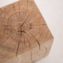 Handcrafted Solid Oak Wood Block Stool Rustic Side Table - thumbnail 2