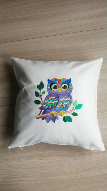 "Children's Decorative Pillowcase With Animal Embroidery ""Purple Owl" - image 1