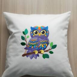 "Children's Decorative Pillowcase With Animal Embroidery ""Purple Owl" - thumbnail 2
