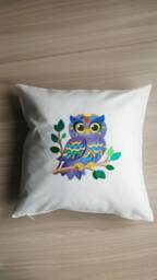 "Children's Decorative Pillowcase With Animal Embroidery ""Purple Owl" - thumbnail 1