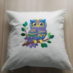 "Children's Decorative Pillowcase With Animal Embroidery ""Purple Owl" - thumbnail 3