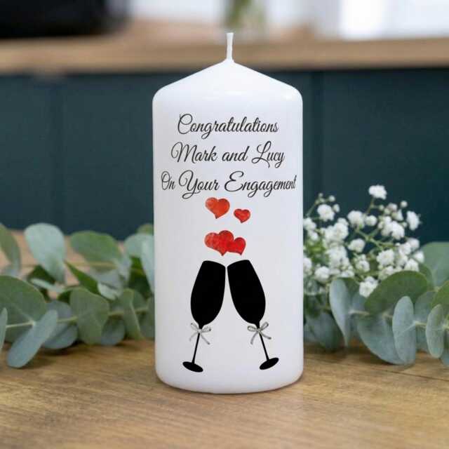Personalised Engagement Candle With Champagne Glasses Custom Names Romantic Anniversary Couple Keepsake - image 1
