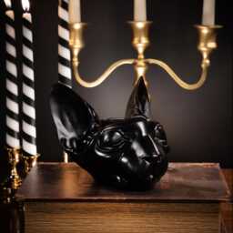 Sphynx Cat Head Pot - Makeup Brush Holder Gothic Resin Decor - thumbnail 4