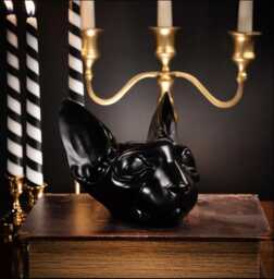 Sphynx Cat Head Pot - Makeup Brush Holder Gothic Resin Decor - thumbnail 1