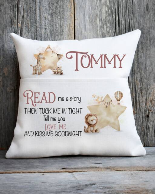 Personalised Book Cushion - Read Me A Story Pocket Children's Stocking Filler Birthday Gift