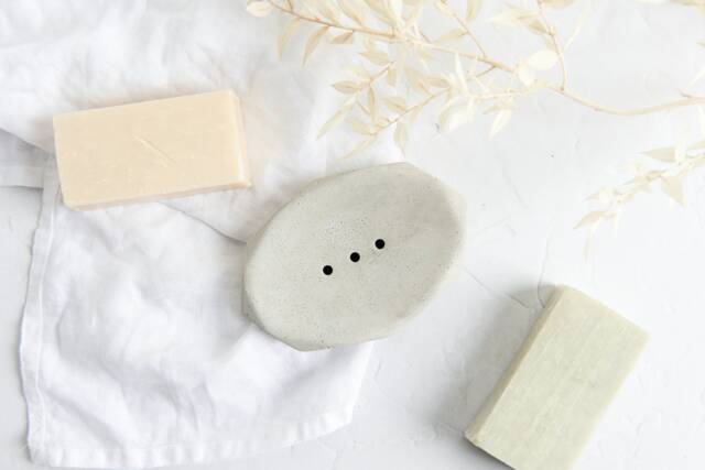 Geometric Draining Concrete Soap Dish Modern Bathroom Decor, Handmade - image 1