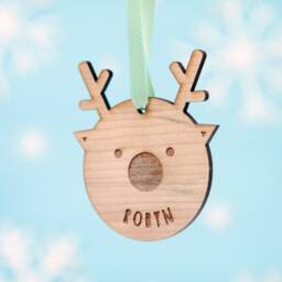 Personalised Animal Tree Decorations - Personalized Wooden Christmas Baubles Childrens Gift Ideas Reindeer Bear Penguin Festive - thumbnail 2