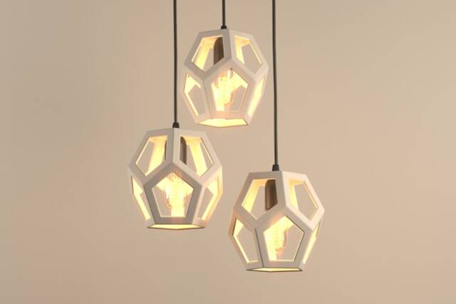 Geometric Ceramic Cage Pendant Chandelier, Contemporary Statement Hardwired/Plug-In - Naaya Dodeca Cage - image 1