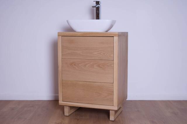Hand-Crafted Oak Bathroom Vanity Unit - Freestanding Wash Stand With Drawers Clear Finish - image 1