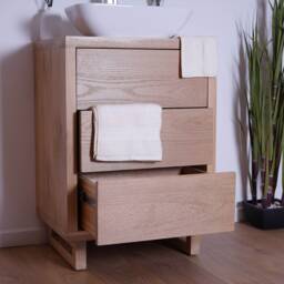Hand-Crafted Oak Bathroom Vanity Unit - Freestanding Wash Stand With Drawers Clear Finish - thumbnail 4