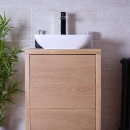 Hand-Crafted Oak Bathroom Vanity Unit - Freestanding Wash Stand With Drawers Clear Finish - thumbnail 2