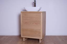 Hand-Crafted Oak Bathroom Vanity Unit - Freestanding Wash Stand With Drawers Clear Finish - thumbnail 1