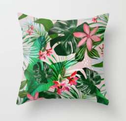 Swaying Palm Banana Pillow, Tropical Cushion, Beach Decor, Greens & Pinks, Tropical, Bahama, Hawaii, Cotton, 16x16, 18x18, 20x20In - thumbnail 2