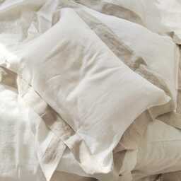Soft Linen Duvet Cover Set 3-Piece With Flanged Pillowcases - Cream White Bedding Beige Trim - thumbnail 2