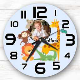Safari Jungle Animals Photo Personalised Gift For Kid's Bedroom Clock - Kids Clock, Children's , Custom Wall - thumbnail 1