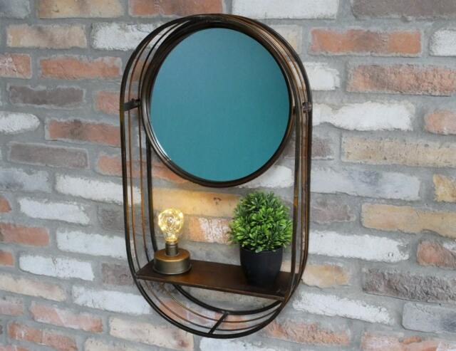 Copper & Black Industrial Swivel Mirror With Shelf Wall Mounted - Mirrored Unit Vanity Style - image 1