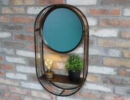 Copper & Black Industrial Swivel Mirror With Shelf Wall Mounted - Mirrored Unit Vanity Style - thumbnail 1