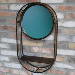 Copper & Black Industrial Swivel Mirror With Shelf Wall Mounted - Mirrored Unit Vanity Style - thumbnail 2