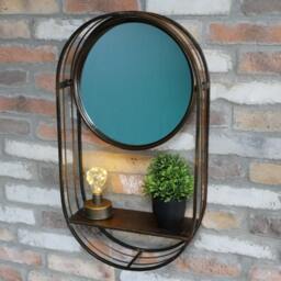 Copper & Black Industrial Swivel Mirror With Shelf Wall Mounted - Mirrored Unit Vanity Style - thumbnail 4