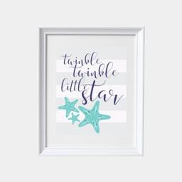 Nautical Nursery Art Print Teal Starfish Decor - thumbnail 2