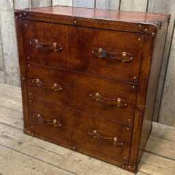 Tan Leather Drawer Dresser Handmade Furniture Bedroom Storage Rustic Chest Drawers Custom Wood Cabinet - thumbnail 3