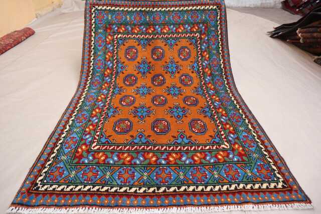 3x5 Ft Orange Afghan Bukhara Rug, High Pile Plush Wool Hand Knotted Tribal Turkmen Rug Oriental Area Rug, For Living Room, Bedroom - image 1