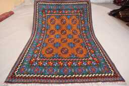 3x5 Ft Orange Afghan Bukhara Rug, High Pile Plush Wool Hand Knotted Tribal Turkmen Rug Oriental Area Rug, For Living Room, Bedroom - thumbnail 1