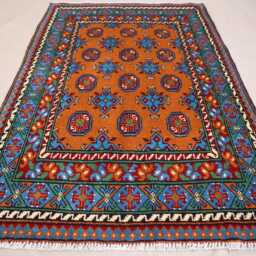 3x5 Ft Orange Afghan Bukhara Rug, High Pile Plush Wool Hand Knotted Tribal Turkmen Rug Oriental Area Rug, For Living Room, Bedroom - thumbnail 3