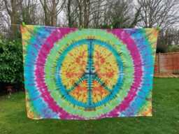 Tie Dye Tapestry Wall Hanging Psychedelic Cnd Peace Sign 220x150cm Handmade - thumbnail 1