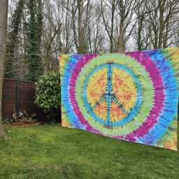Tie Dye Tapestry Wall Hanging Psychedelic Cnd Peace Sign 220x150cm Handmade - thumbnail 2