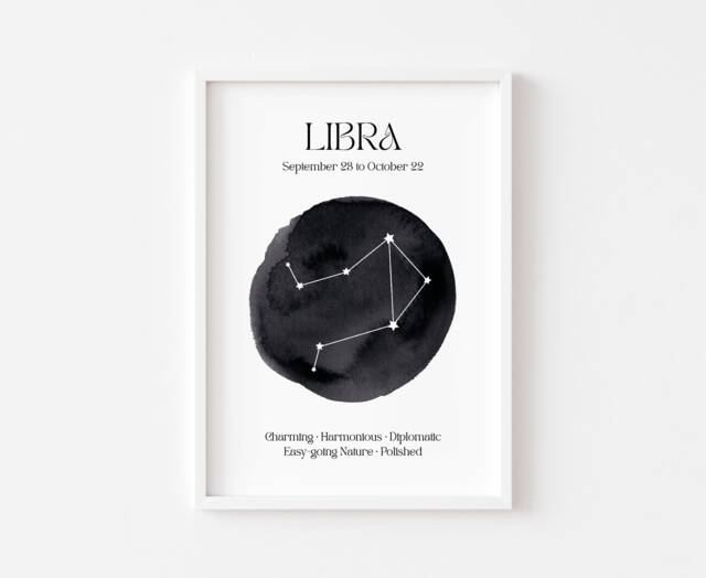 Libra Zodiac Print - Astrology Prints Star Wall Art Celestial Sign Spiritual Poster Constellation Venus - image 1