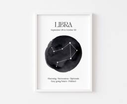 Libra Zodiac Print - Astrology Prints Star Wall Art Celestial Sign Spiritual Poster Constellation Venus - thumbnail 1