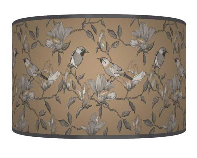 Garden Birds Lampshade - Brown Beige & Grey Drum Pendant Light Handmade Nature-Inspired Ceiling Shade For Modern Country Decor - image 1