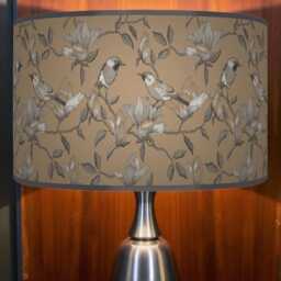 Garden Birds Lampshade - Brown Beige & Grey Drum Pendant Light Handmade Nature-Inspired Ceiling Shade For Modern Country Decor - thumbnail 3