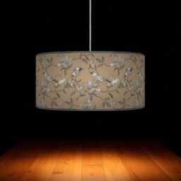 Garden Birds Lampshade - Brown Beige & Grey Drum Pendant Light Handmade Nature-Inspired Ceiling Shade For Modern Country Decor - thumbnail 2