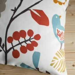 Scandinavian Folk Cushion Cover, Orange Birds & Flowers, Nordic Pillow, Handmade UK - thumbnail 2