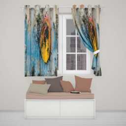 Sunset Globe With Tree & Birds Abstract Stylish Creative Artwork For Home Decor Readymade Eyelet Ring Top Thermal 100% Blackout Curtains - thumbnail 2