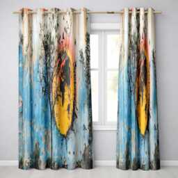Sunset Globe With Tree & Birds Abstract Stylish Creative Artwork For Home Decor Readymade Eyelet Ring Top Thermal 100% Blackout Curtains - thumbnail 1